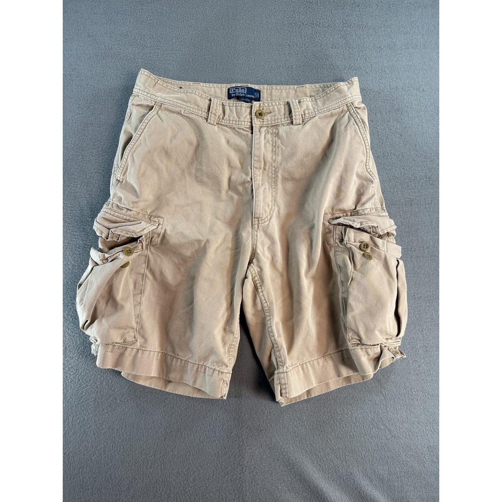 VTG Polo Ralph Lauren Cargo Shorts Mens 34 Beige Canvas Classic Fit 9 Inseam